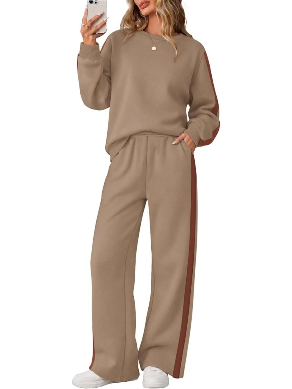 Chic Women's 2-Piece Sweatsuit Set | Wide Leg Pants & Stylish Top | Comfy Outfit